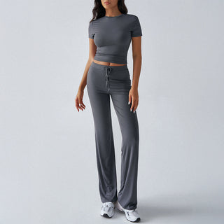 Crop Tee Drawstring Jogger Set in Charcoal — VerolynBoutique