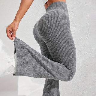 Ribbed Knit Flare Trousers in Grey — VerolynBoutique