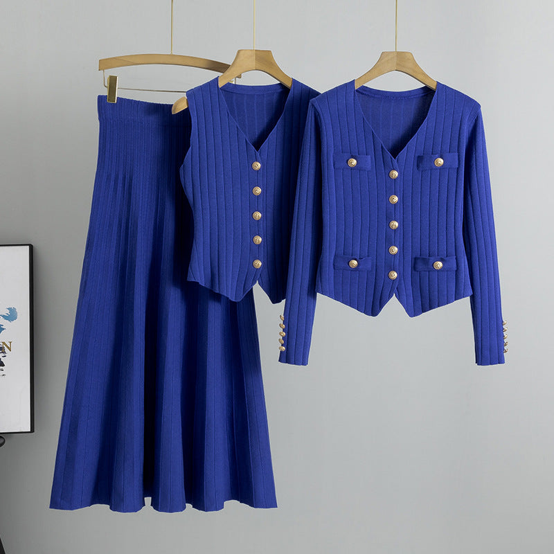 Verolyn - Buttoned Vest and Skirt Set
