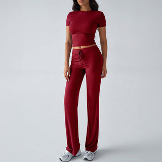 Crop Tee Drawstring Jogger Set in Burgundy — VerolynBoutique