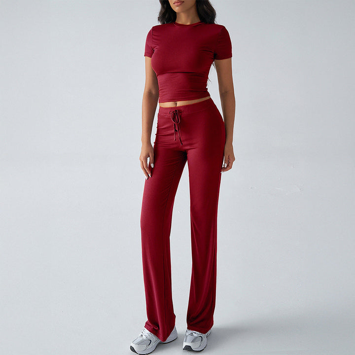 Crop Tee Drawstring Jogger Set in Burgundy — VerolynBoutique