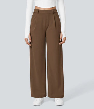 Pleated Front Wide Leg Trousers in Coffee Brown — VerolynBoutique