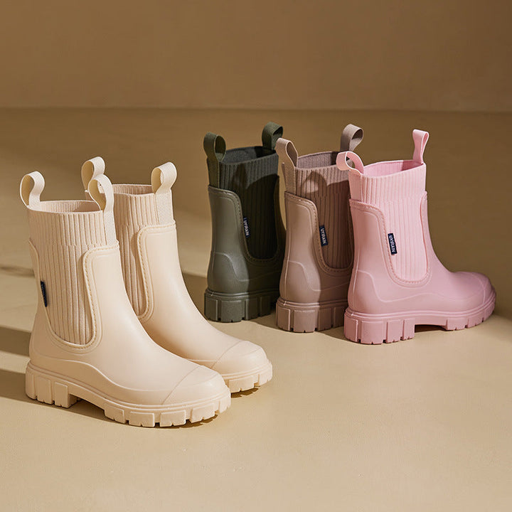 Sock Collar Chelsea Rain Boots in Pink — VerolynBoutique