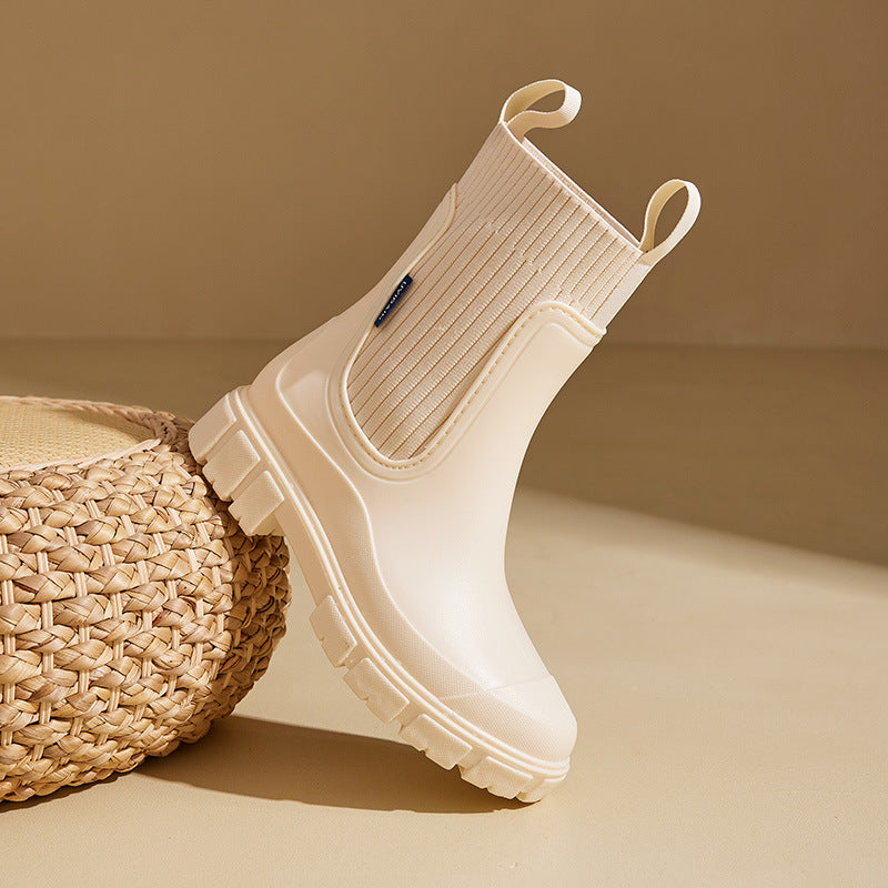 Sock Collar Chelsea Rain Boots in Pink — VerolynBoutique