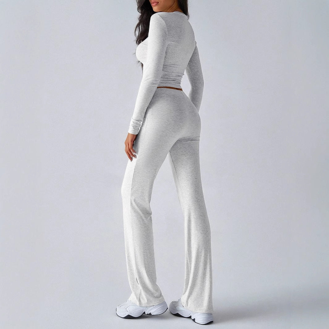 Crop Top Drawstring Trouser Set in Light Grey — VerolynBoutique