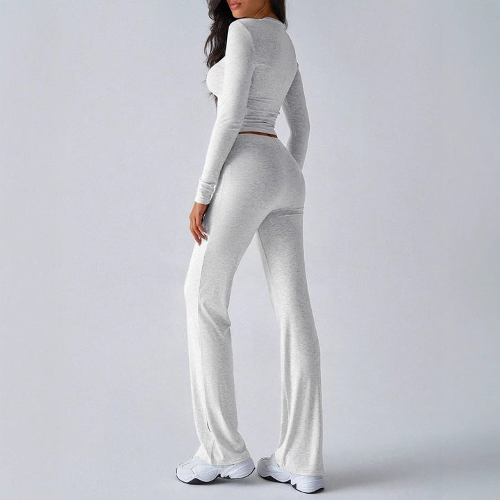 Crop Top Drawstring Trouser Set in Light Grey — VerolynBoutique