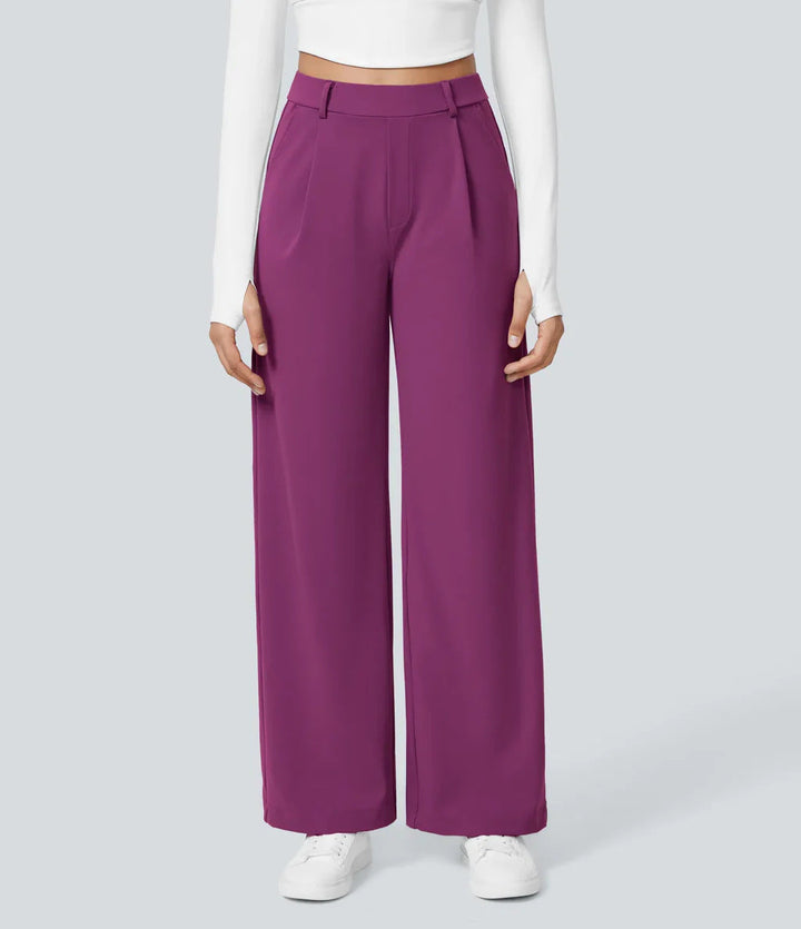 Pleated High Waist Straight Trousers in Purple — VerolynBoutique