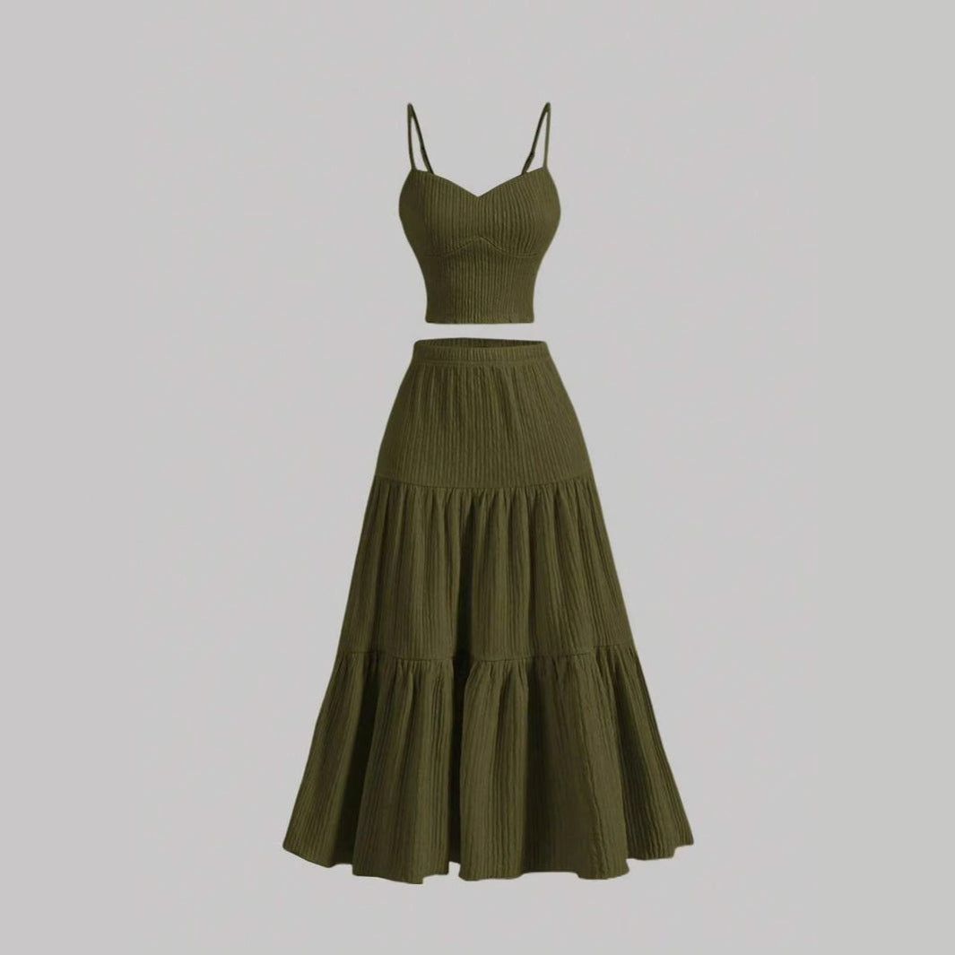 Crop Top Tiered Skirt Set in Green — VerolynBoutique