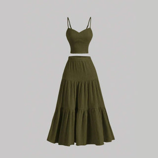 Crop Top Tiered Skirt Set in Green — VerolynBoutique