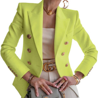 Double-Breasted Gold Button Blazer in Green — VerolynBoutique