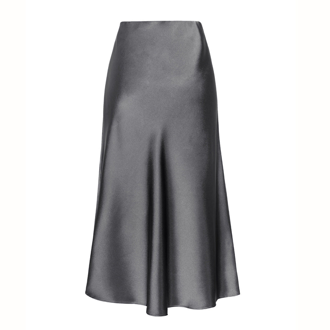 Side Slit Satin Midi Skirt in Grey — VerolynBoutique