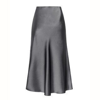 Side Slit Satin Midi Skirt in Grey — VerolynBoutique