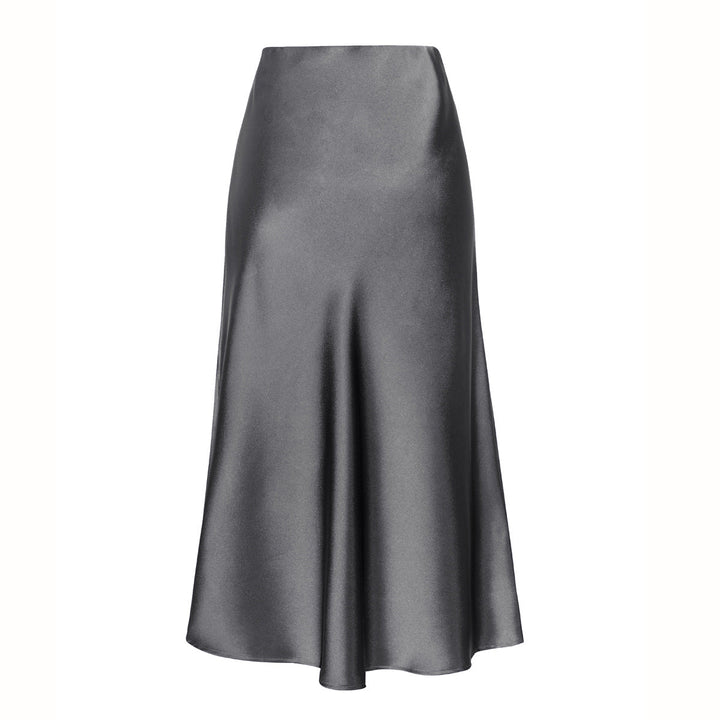 Side Slit Satin Midi Skirt in Grey — VerolynBoutique
