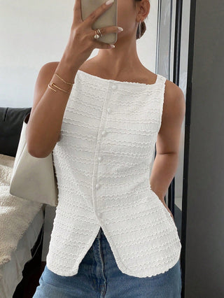 Verolyn - Button Front Sleeveless Vest