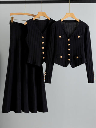 Verolyn - Buttoned Vest and Skirt Set