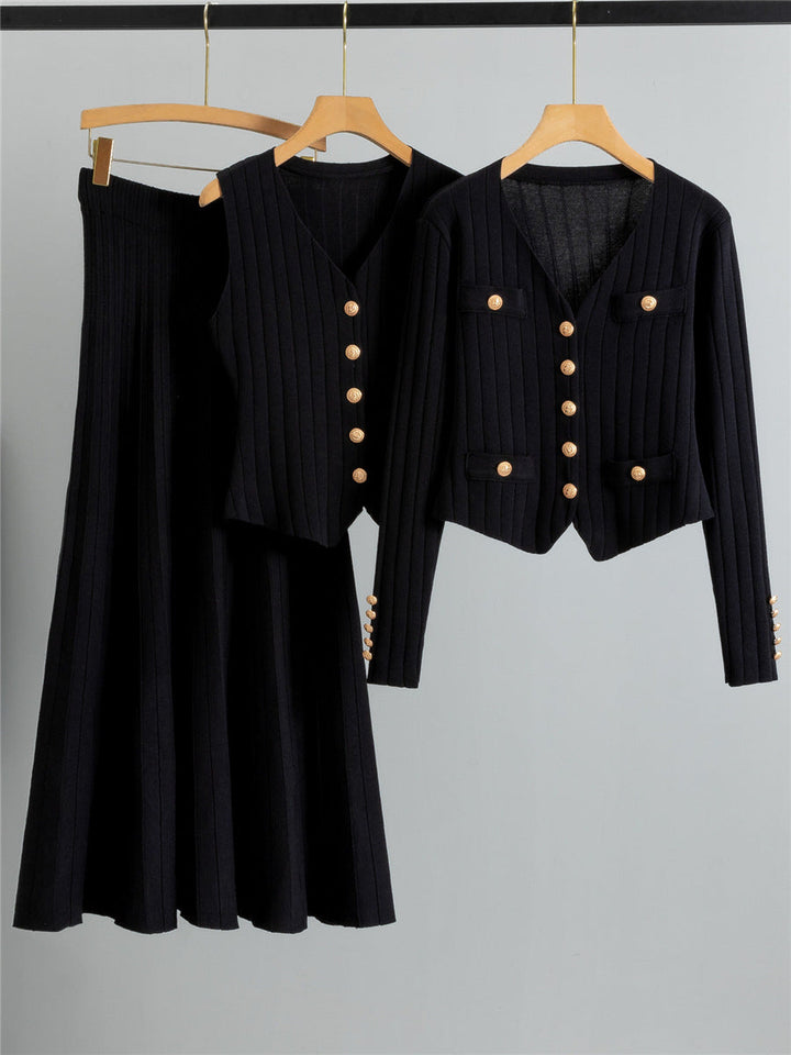 Verolyn - Buttoned Vest and Skirt Set