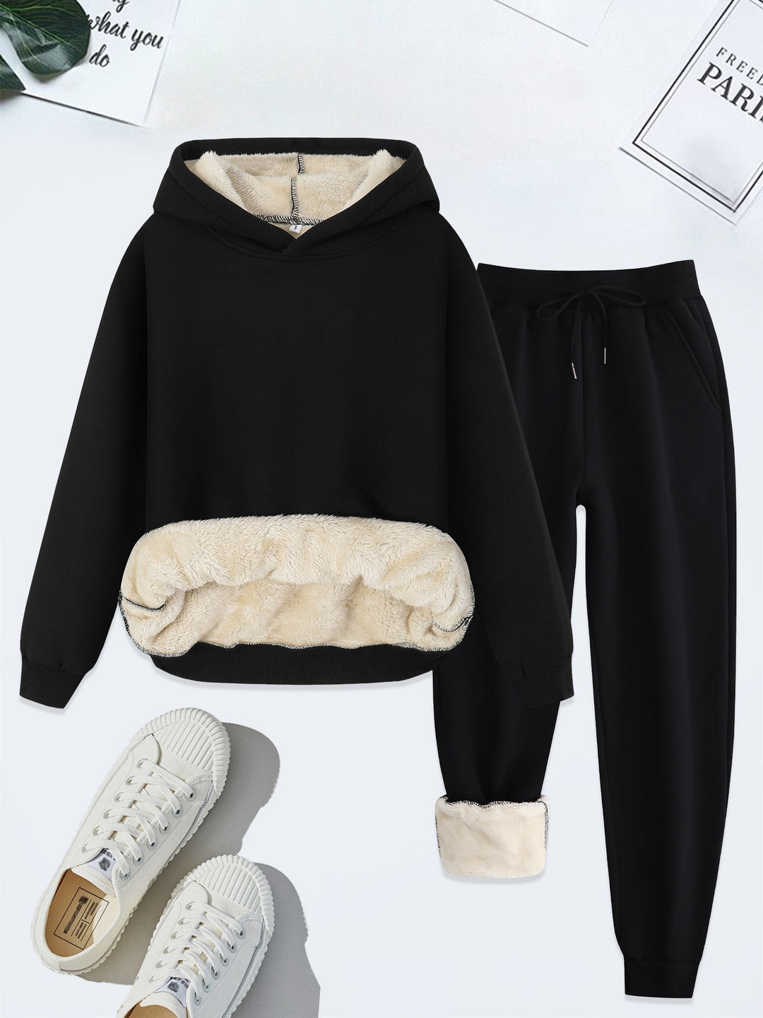 Fleece-Lined Hoodie Jogger Set in Black — VerolynBoutique