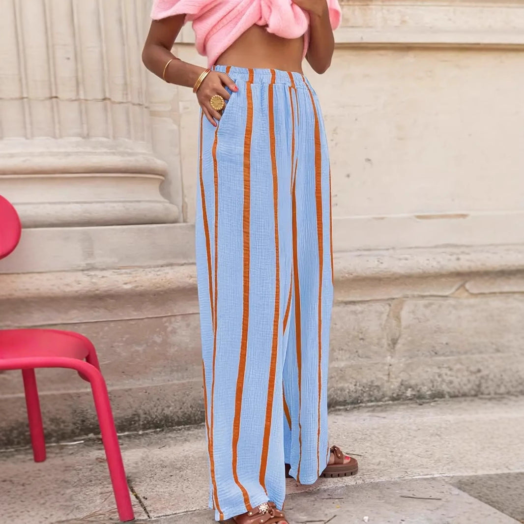Bold Stripe Wide Leg Trousers in Blue — VerolynBoutique