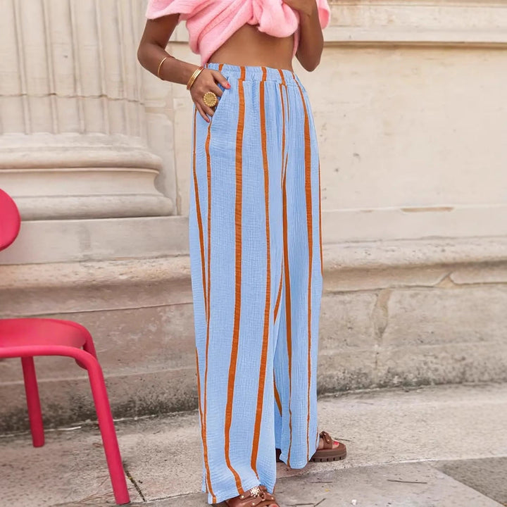 Bold Stripe Wide Leg Trousers in Blue — VerolynBoutique