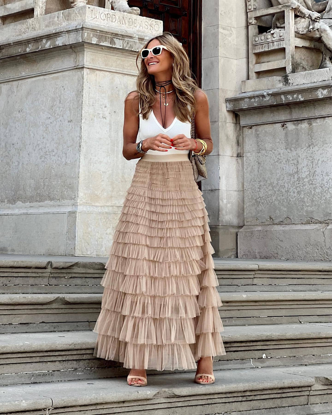 Tiered Ruffle Maxi Skirt in Khaki — VerolynBoutique