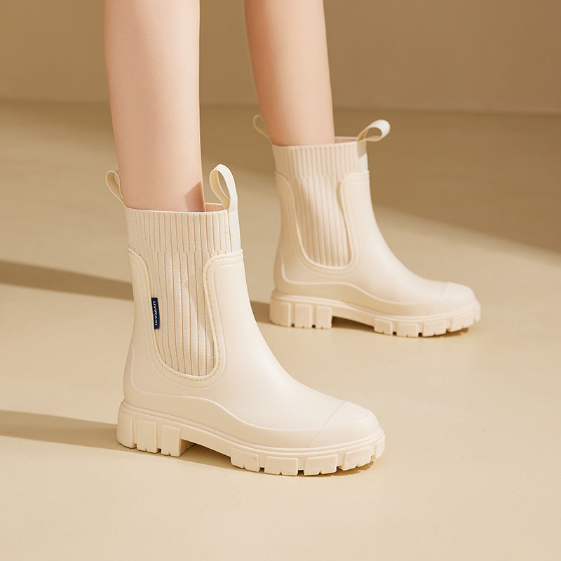 Sock Collar Chelsea Rain Boots in Pink — VerolynBoutique