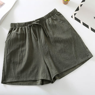 Relaxed Drawstring Cotton Shorts in Green — VerolynBoutique