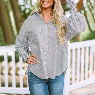 Relaxed Cotton Blend Shirt in Grey — VerolynBoutique