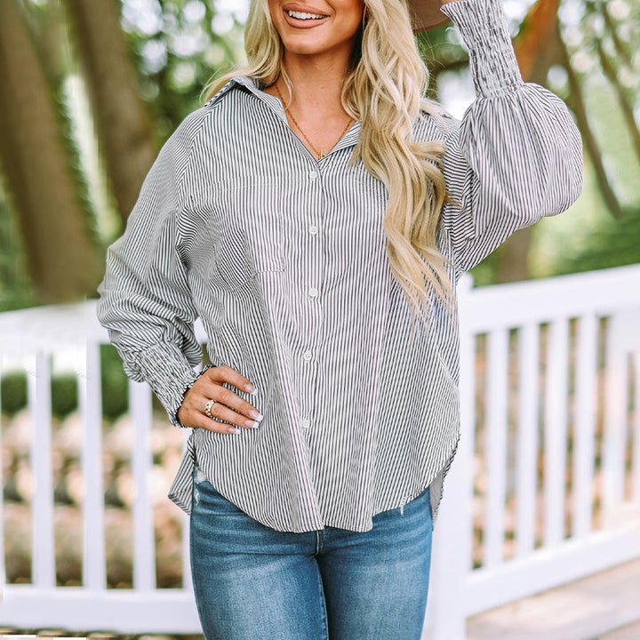 Relaxed Cotton Blend Shirt in Grey — VerolynBoutique