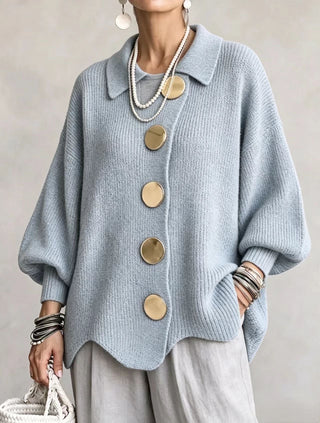 Gold Button Oversized Cardigan in Sky Blue — VerolynBoutique