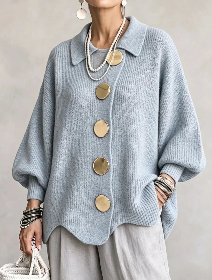 Gold Button Oversized Cardigan in Sky Blue — VerolynBoutique