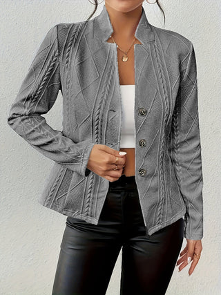 Crew Collar Textured Blazer in Grey — VerolynBoutique