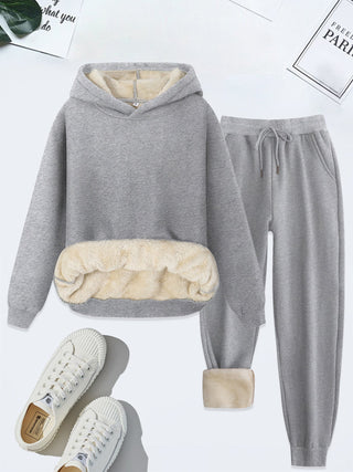 Fleece-Lined Hoodie Jogger Set in Light Grey — VerolynBoutique