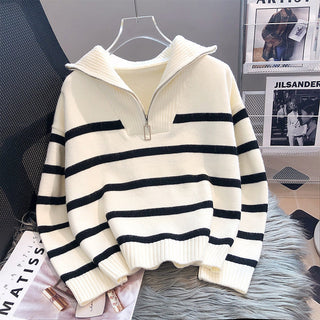 Verolyn - Collared Stripe Long Sleeve Top