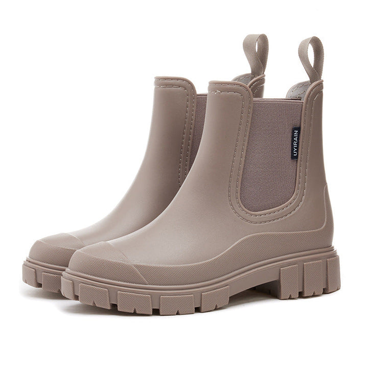 Chunky Sole Chelsea Rain Boots in Khaki — VerolynBoutique