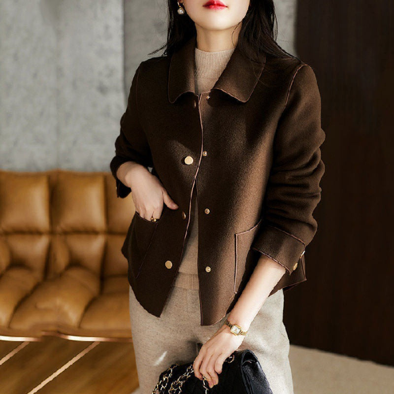 Cropped Collared Button Coat in Brown — VerolynBoutique