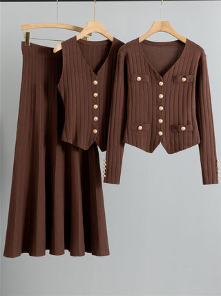 Verolyn - Buttoned Vest and Skirt Set