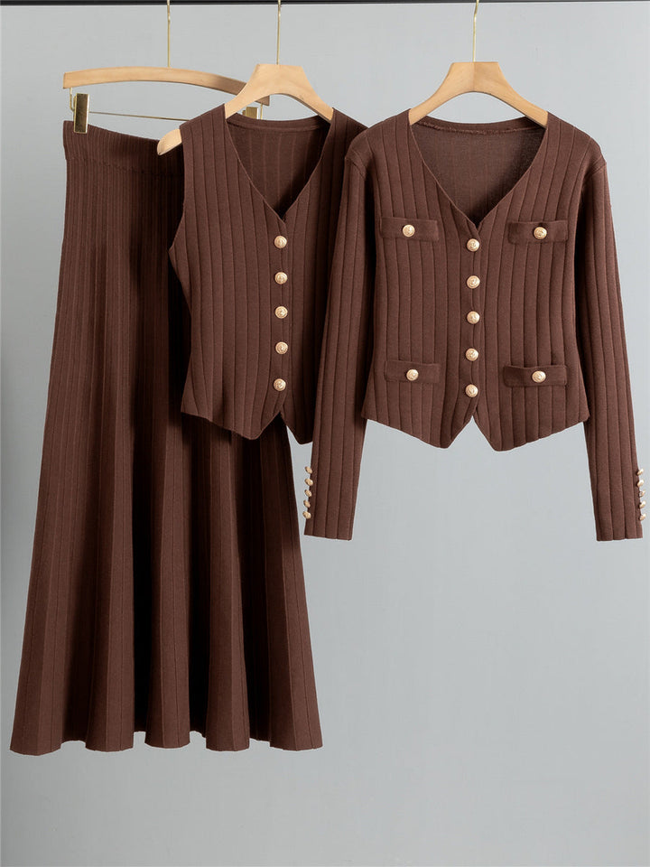 Verolyn - Buttoned Vest and Skirt Set