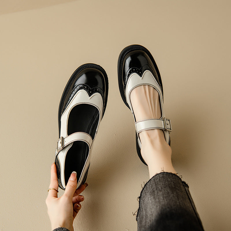 Two-Tone Brogue Mary Janes in Black — VerolynBoutique