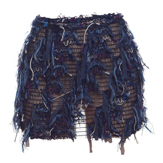 Fringe High-Waist Mini Skirt in Blue — VerolynBoutique