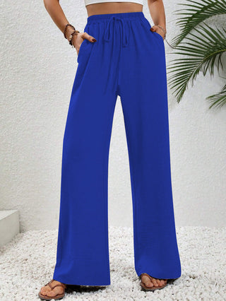 Flowy Drawstring Wide Leg Trousers in Blue — VerolynBoutique