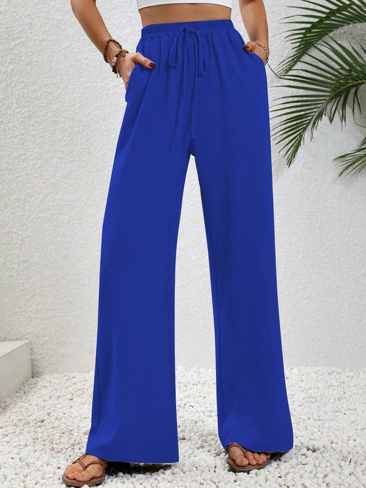 Flowy Drawstring Wide Leg Trousers in Blue — VerolynBoutique