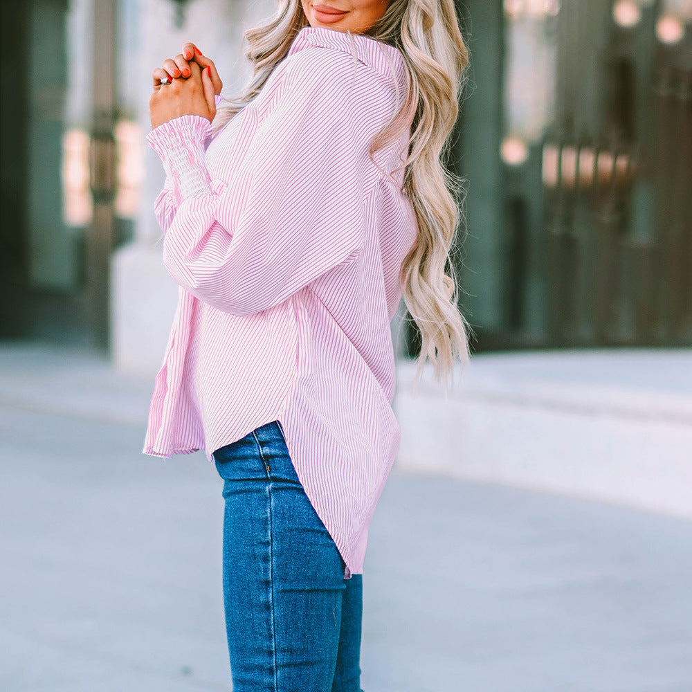 Relaxed Cotton Blend Shirt in Blue — VerolynBoutique