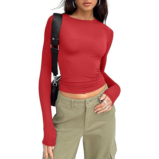 Fitted Crew Neck Top in Red — VerolynBoutique