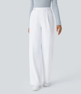 Pleated Front Wide Leg Trousers in White — VerolynBoutique