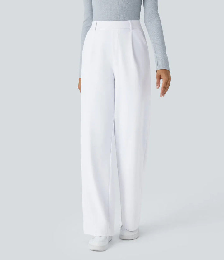 Pleated Front Wide Leg Trousers in White — VerolynBoutique
