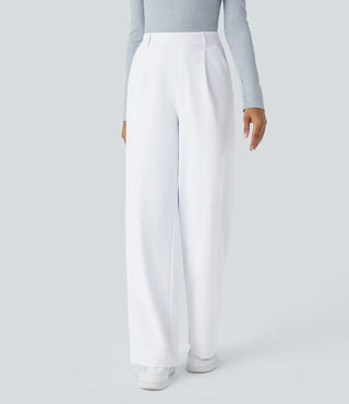 Pleated High Waist Straight Trousers in White — VerolynBoutique