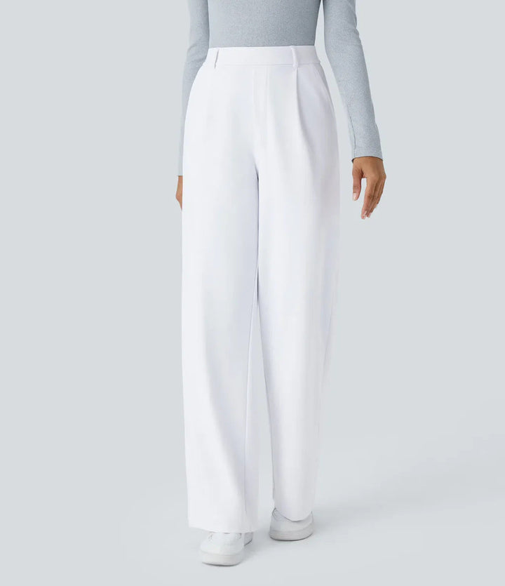Pleated High Waist Straight Trousers in White — VerolynBoutique