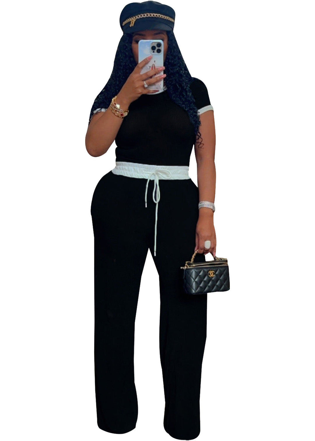 Contrast Trim Tee Trouser Set in Black — VerolynBoutique