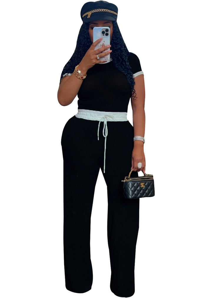 Contrast Trim Tee Trouser Set in Black — VerolynBoutique