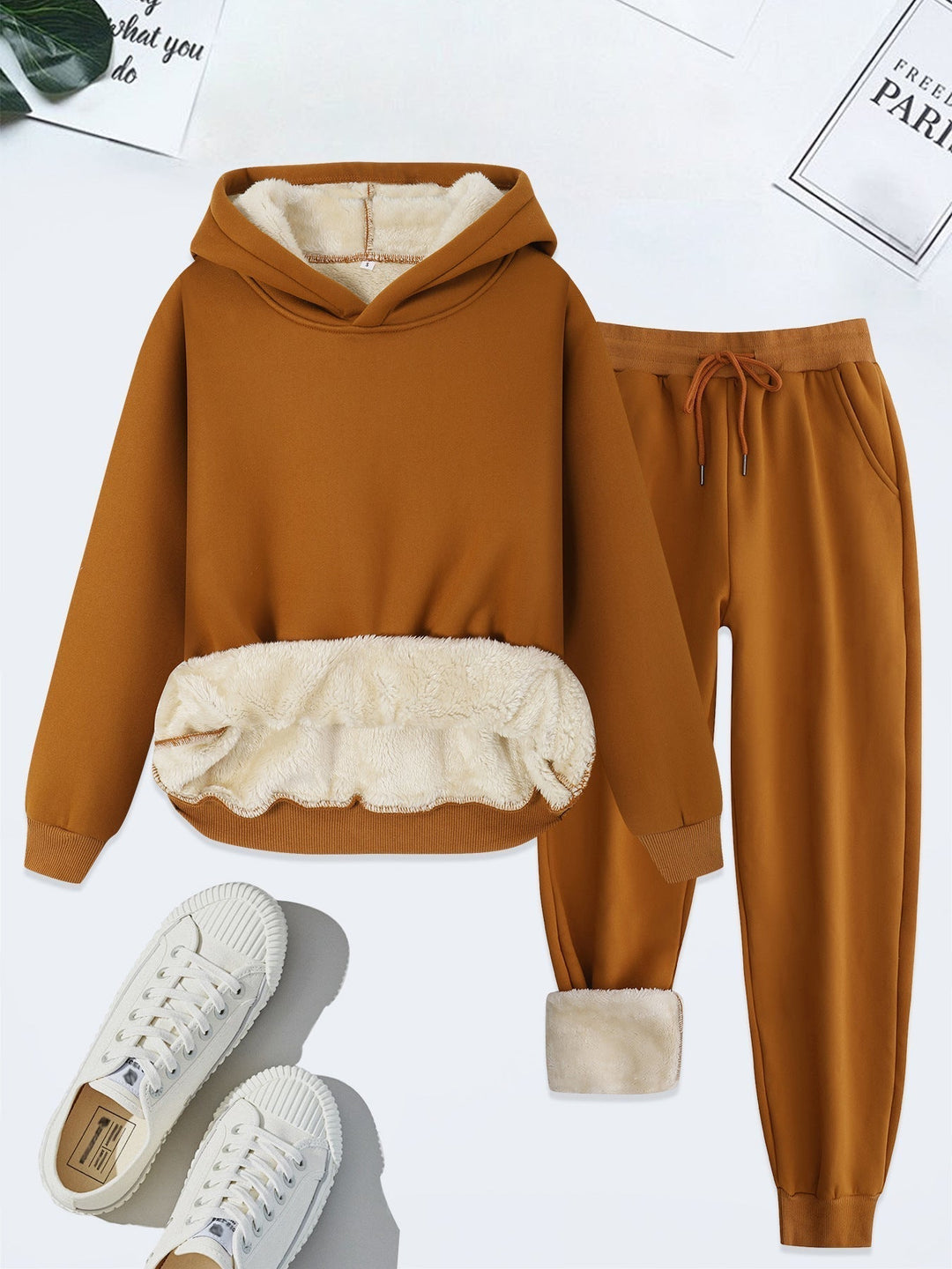 Fleece-Lined Hoodie Jogger Set in Camel — VerolynBoutique